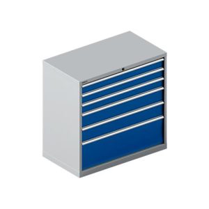 Schäfer Shop Select Schubladenschrank 54-27, 6 Schübe, bis 75 kg, B 1023 x T 572 x H 1000 mm, weißalu/enzianblau