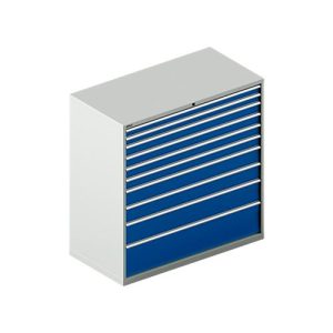 Schäfer Shop Select Schubladenschrank WSK 78–36 E, Stahl, 10 Schübe, 75 kg Traglast, B 1431 mm x T 725 mm x H 1450 mm, lichtgrau/enzianblau