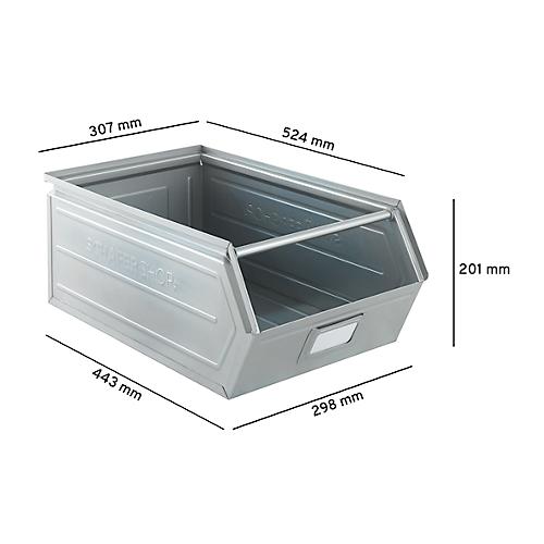 Schäfer Shop Select Sichtlagerkasten, mit Tragestab, L 524 x B 307 x H 201 mm, 26 l, 120 kg, Stahl, galvanisch verzinkt