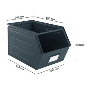 Schäfer Shop Select Sichtlagerkasten, mit Tragestab, L 550 x B 307 x H 298 mm, 40 l, 150 kg, Stahl, RAL 5008 (graublau)