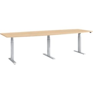 Schäfer Shop Select Tisch, elektrisch höhenverstellbar, Boot, T-Fuß, B 2800 x H 640-1300 mm, Ahorn/weißaluminium Schäfer Shop Select Tisch, elektrisch höhenverstellbar, Boot, T-Fuß, B 2800 x H 640-1300 mm, Ahorn/weißaluminium
