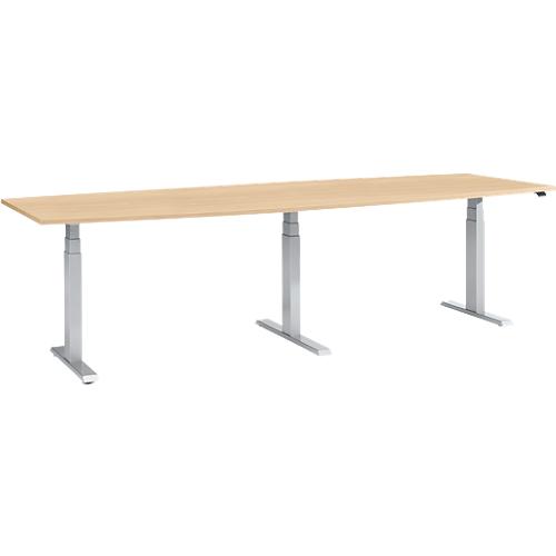 Schäfer Shop Select Tisch, elektrisch höhenverstellbar, Boot, T-Fuß, B 2800 x H 640-1300 mm, Ahorn/weißaluminium