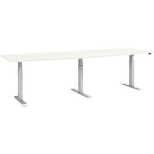 Schäfer Shop Select Tisch, elektrisch höhenverstellbar, Boot, T-Fuß, B 2800 x H 640-1300 mm, weiß/weißaluminium Schäfer Shop Select Tisch, elektrisch höhenverstellbar, Boot, T-Fuß, B 2800 x H 640-1300 mm, weiß/weißaluminium