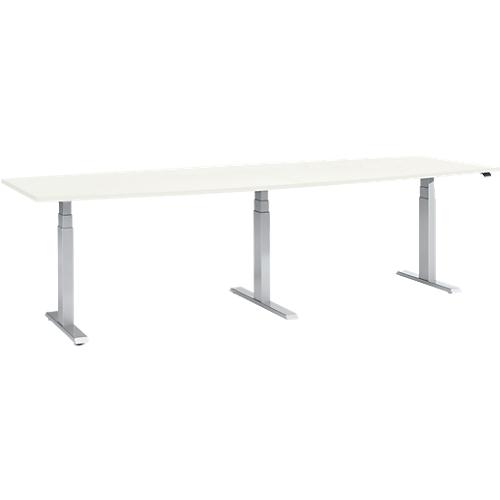 Schäfer Shop Select Tisch, elektrisch höhenverstellbar, Boot, T-Fuß, B 2800 x H 640-1300 mm, weiß/weißaluminium