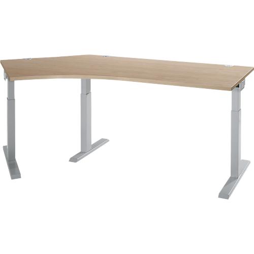 Schäfer Shop Select Winkelschreibtisch ERGO-T 2.0, 135° Winkel, Ansatz links, T-Fuß, B 2165 x T 800 x H 675-895 mm, Eiche/weißalu