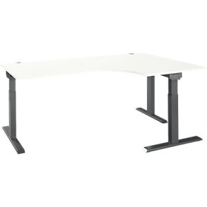 Schäfer Shop Select Winkelschreibtisch ERGO-T 2.0, 90° Winkel, Ansatz rechts, T-Fuß, B 2000 x T 1200/800 x H 675-895 mm, weiß/anthrazit