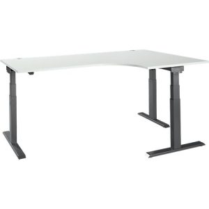 Schäfer Shop Select Winkelschreibtisch ERGO-T 2.0, elektrisch höhenverstellbar, 90° Winkel rechts, T-Fuß, B 2000 mm, lichtgrau/anthrazit