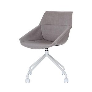 Schalenstuhl Luge, 2er-Set, B 555 x T 580 x H 840 mm, um 360° drehbar, Rollen, gepolstert, Polypropylen & Stahl lackiert, grau/weiß
