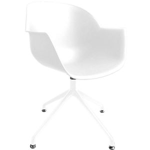 Schalenstuhl Moon, 2er-Set, B 600 x T 575 x H 830 mm, um 360° drehbar, Polypropylen & Stahl lackiert, weiß