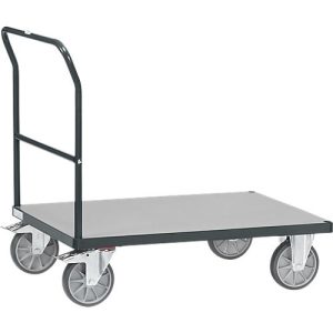 Schiebebügelwagen, Stahl/Holz, anthrazitgrau, bis 600 kg, B 1200 x T 800 mm, TPE-Bereifung Schiebebügelwagen, Stahl/Holz, anthrazitgrau, bis 600 kg, B 1200 x T 800 mm, TPE-Bereifung