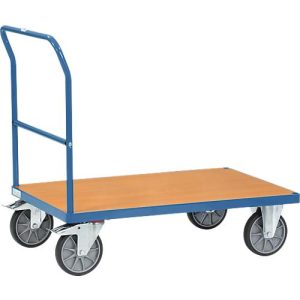 Schiebebügelwagen, Stahl/Holz, blau-buche, bis 600 kg, B 1000 x T 700 mm, TPE-Bereifung Schiebebügelwagen, Stahl/Holz, blau-buche, bis 600 kg, B 1000 x T 700 mm, TPE-Bereifung