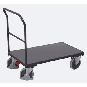Schiebebügelwagen, Stahl/MDF-Platte, Anthrazitgrau/Dunkelgrau, L 1030 x B 700 mm, mit Querstrebe, TPE-Rollen mit EasySTOP, bis 500 kg