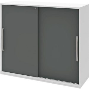 Schiebetür-Anbauschrank BARI, 4 Böden, Schloss, Mitteltrennwand, B 1200 x T 430 x H 1117 mm, weiß/anthrazit