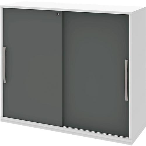 Schiebetür-Anbauschrank BARI, 4 Böden, Schloss, Mitteltrennwand, B 1200 x T 430 x H 1117 mm, weiß/anthrazit
