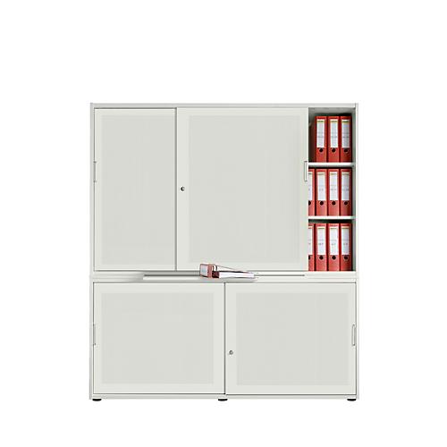 Schiebetürenschrank, Akustikfront, B 1350 mm, 5 OH, weiß