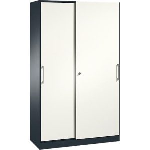 Schiebetürenschrank ASISTO C 3000, 5 Ordnerhöhen, abschließbar, Breite 1200 mm, anthrazit/weiß