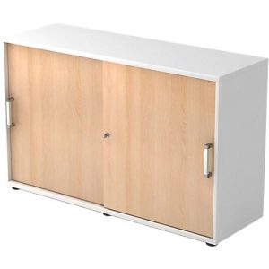 Schiebetürenschrank TARVIS, 2 Ordnerhöhen, B 1200 x T 400 x H 748 mm, abschließ- & stapelbar, weiß/Eiche-Dekor