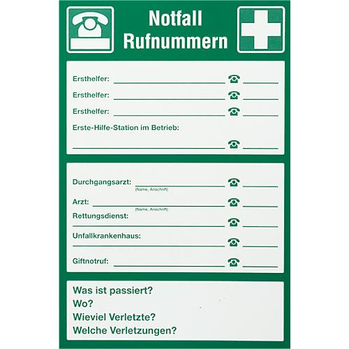 Schild 'Notfall-Rufnummern'