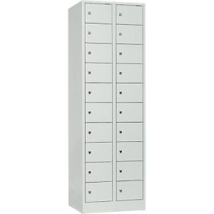 Schließfachschrank, Stahlbl., Türanschl. rechts, Zylinderschloss, 20 Fächer, B 600 x H 1800 mm, l.grau RAL 7035/l.grau RAL 7035