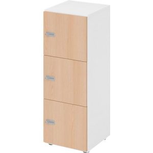 Schließfachschrank Topas Line, 3 Ordnerhöhen, 3 Fächer, Zahlenschloss, B 400 x T 420 x H 1100 mm, weiß/Eiche Schließfachschrank Topas Line, 3 Ordnerhöhen, 3 Fächer, Zahlenschloss, B 400 x T 420 x H 1100 mm, weiß/Eiche