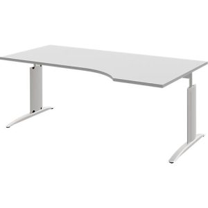 Schreibtisch BARI, Freiform, Ansatz rechts, C-Fuß, B 1800 x T 800 mm, hellgrau