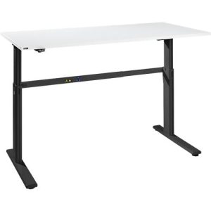 Schreibtisch Bexxstar, elektrisch höhenverstellbar, Rechteck, C-Fuß, B 1600 x T 800 x H 725-1185 mm, weiß/schwarz
