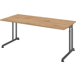 Schreibtisch Breno, manuelle Höheneinstellung, horizontaler Kabelkanal, B 1800 x T 800 x H 680-820 mm, Spanplatte & Stahl, Asteiche/Graphit Schreibtisch Breno, manuelle Höheneinstellung, horizontaler Kabelkanal, B 1800 x T 800 x H 680-820 mm, Spanplatte & Stahl, Asteiche/Graphit