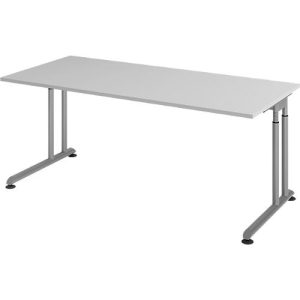 Schreibtisch Breno, manuelle Höheneinstellung, horizontaler Kabelkanal, B 1800 x T 800 x H 680-820 mm, Spanplatte & Stahl, Lichtgrau/Silber Schreibtisch Breno, manuelle Höheneinstellung, horizontaler Kabelkanal, B 1800 x T 800 x H 680-820 mm, Spanplatte & Stahl, Lichtgrau/Silber