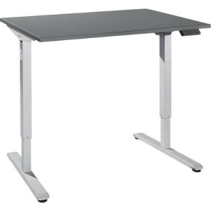 Schreibtisch, elektrisch höhenverstellbar, Rechteck, T-Fuß, B 1200 x T 800 x H 755-1255 mm, graphit/weißalu + Memory-Bedienpanel, Kabelkanal