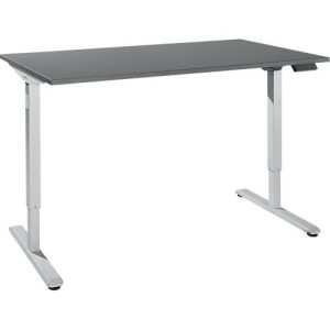 Schreibtisch, elektrisch höhenverstellbar, Rechteck, T-Fuß, B 1600 x T 800 x H 755-1255 mm, graphit/weißalu + Memory-Bedienpanel, Kabelkanal