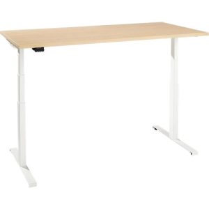 Schreibtisch, elektrisch höhenverstellbar, T-Fuß, B 1600 x T 800 x H 620-1270 mm, Ahorn/weiß + Memoryschalter Schreibtisch, elektrisch höhenverstellbar, T-Fuß, B 1600 x T 800 x H 620-1270 mm, Ahorn/weiß + Memoryschalter
