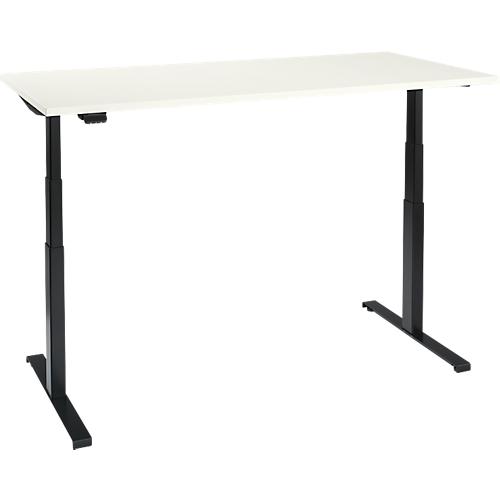 Schreibtisch, elektrisch höhenverstellbar, T-Fuß, B 1600 x T 800 x H 620-1270 mm, weiß/schwarz + Memoryschalter