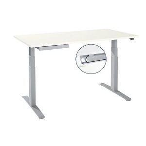 Schreibtisch, elektrisch höhenverstellbar, T-Fuß, B 1600 x T 800 x H 645-1290 mm, weiß/weißaluminium + Kabelkanal, Zubehörschublade Schreibtisch, elektrisch höhenverstellbar, T-Fuß, B 1600 x T 800 x H 645-1290 mm, weiß/weißaluminium + Kabelkanal, Zubehörschublade