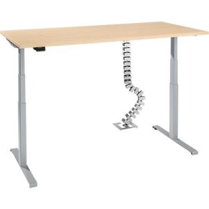 Schreibtisch, elektrisch höhenverstellbar, T-Fuß, H 620-1270 mm, Ahorn/weißaluminium + Memory-Bedienelement und Gratis Kabelschlange Quadro