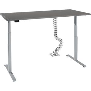 Schreibtisch, elektrisch höhenverstellbar, T-Fuß, H 620-1270 mm, graphit/weißaluminium + Memory-Bedienelement und Gratis Kabelschlange Quadro