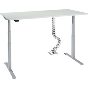 Schreibtisch, elektrisch höhenverstellbar, T-Fuß, H 620-1270 mm, lichtgrau/weißaluminium + Memory-Bedienelement und Gratis Kabelschlange Quadro