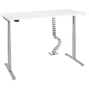 Schreibtisch, elektrisch höhenverstellbar, T-Fuß, H 620-1270 mm, weiß/weißaluminium + Memory-Bedienelement und Gratis Kabelschlange Quadro
