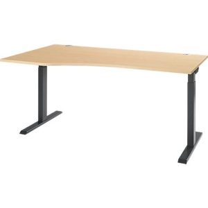 Schreibtisch ERGO-T 2.0, Freiform, Ansatz links, T-Fuß, B 1800 x T 1000/800 x H 675-895 mm, Ahorn/anthrazit Schreibtisch ERGO-T 2.0, Freiform, Ansatz links, T-Fuß, B 1800 x T 1000/800 x H 675-895 mm, Ahorn/anthrazit