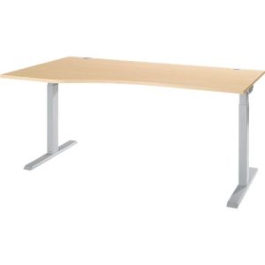 Schreibtisch ERGO-T 2.0, Freiform, Ansatz links, T-Fuß, B 1800 x T 1000/800 x H 675-895 mm, Ahorn/weißalu Schreibtisch ERGO-T 2.0, Freiform, Ansatz links, T-Fuß, B 1800 x T 1000/800 x H 675-895 mm, Ahorn/weißalu