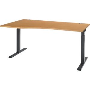 Schreibtisch ERGO-T 2.0, Freiform, Ansatz links, T-Fuß, B 1800 x T 1000/800 x H 675-895 mm, Buche/anthrazit Schreibtisch ERGO-T 2.0, Freiform, Ansatz links, T-Fuß, B 1800 x T 1000/800 x H 675-895 mm, Buche/anthrazit