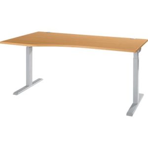 Schreibtisch ERGO-T 2.0, Freiform, Ansatz links, T-Fuß, B 1800 x T 1000/800 x H 675-895 mm, Buche/weißalu Schreibtisch ERGO-T 2.0, Freiform, Ansatz links, T-Fuß, B 1800 x T 1000/800 x H 675-895 mm, Buche/weißalu