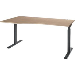 Schreibtisch ERGO-T 2.0, Freiform, Ansatz links, T-Fuß, B 1800 x T 1000/800 x H 675-895 mm, Eiche/anthrazit Schreibtisch ERGO-T 2.0, Freiform, Ansatz links, T-Fuß, B 1800 x T 1000/800 x H 675-895 mm, Eiche/anthrazit