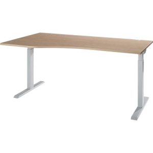 Schreibtisch ERGO-T 2.0, Freiform, Ansatz links, T-Fuß, B 1800 x T 1000/800 x H 675-895 mm, Eiche/weißalu Schreibtisch ERGO-T 2.0, Freiform, Ansatz links, T-Fuß, B 1800 x T 1000/800 x H 675-895 mm, Eiche/weißalu