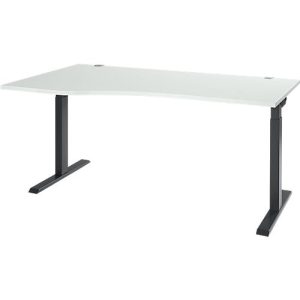 Schreibtisch ERGO-T 2.0, Freiform, Ansatz links, T-Fuß, B 1800 x T 1000/800 x H 675-895 mm, lichtgrau/anthrazit Schreibtisch ERGO-T 2.0, Freiform, Ansatz links, T-Fuß, B 1800 x T 1000/800 x H 675-895 mm, lichtgrau/anthrazit