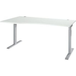 Schreibtisch ERGO-T 2.0, Freiform, Ansatz links, T-Fuß, B 1800 x T 1000/800 x H 675-895 mm, lichtgrau/weißalu Schreibtisch ERGO-T 2.0, Freiform, Ansatz links, T-Fuß, B 1800 x T 1000/800 x H 675-895 mm, lichtgrau/weißalu