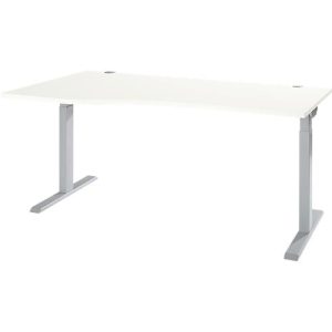 Schreibtisch ERGO-T 2.0, Freiform, Ansatz links, T-Fuß, B 1800 x T 1000/800 x H 675-895 mm, weiß/weißalu Schreibtisch ERGO-T 2.0, Freiform, Ansatz links, T-Fuß, B 1800 x T 1000/800 x H 675-895 mm, weiß/weißalu