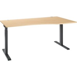 Schreibtisch ERGO-T 2.0, Freiform, Ansatz rechts, T-Fuß, B 1800 x T 1000/800 x H 675-895 mm, Ahorn/anthrazit Schreibtisch ERGO-T 2.0, Freiform, Ansatz rechts, T-Fuß, B 1800 x T 1000/800 x H 675-895 mm, Ahorn/anthrazit
