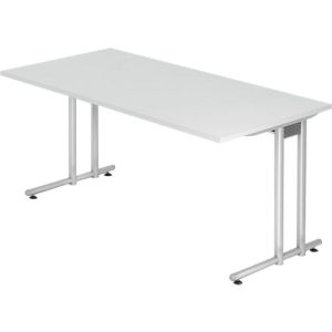 Schreibtisch JENA, C-Fuß, Rechteck, B 1600 x T 800 x H 720 mm, Gestell alusilber, lichtgrau Schreibtisch JENA, C-Fuß, Rechteck, B 1600 x T 800 x H 720 mm, Gestell alusilber, lichtgrau