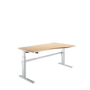 Schreibtisch Komfort, elektrisch höhenverstellbar, Freiform, Ansatz rechts, C-Fuß, B 1800 x T 1000/800 x H 655-1305 mm, Ahorn/weißalu Schreibtisch Komfort, elektrisch höhenverstellbar, Freiform, Ansatz rechts, C-Fuß, B 1800 x T 1000/800 x H 655-1305 mm, Ahorn/weißalu