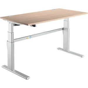 Schreibtisch Komfort, elektrisch höhenverstellbar, Rechteck, C-Fuß, B 1600 x T 800 x H 655-1305 mm, Eiche/weißaluminium RAL 9006 Schreibtisch Komfort, elektrisch höhenverstellbar, Rechteck, C-Fuß, B 1600 x T 800 x H 655-1305 mm, Eiche/weißaluminium RAL 9006